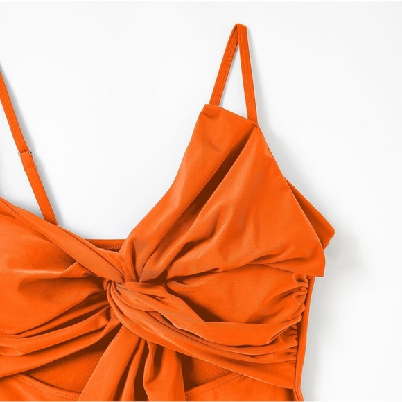 One Piece orange rouged cut out bathing suit/swimsuit - Picture 2 of 4